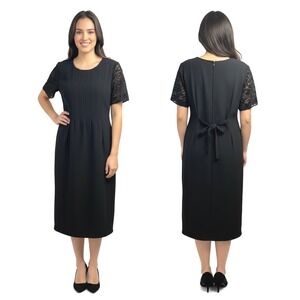 Jessica Howard Black Dress Black 14 Beaded Short‎ Sleeve Pleated Bodice Elegant